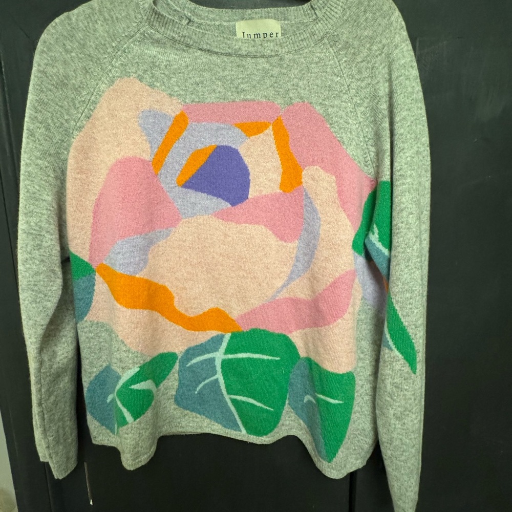 Impar Gray Floral Crew Neck Sweater